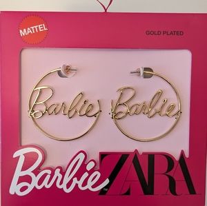 Zara X Barbie The Movie Mattel Gold Plated Hoop Earrings NIB
